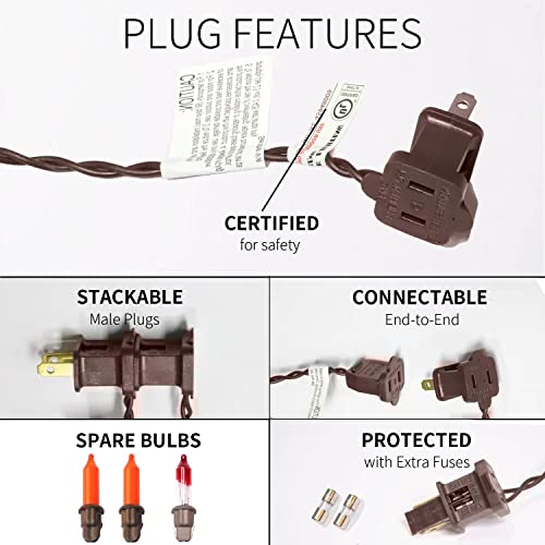 100LIGHTS Orange Extra-Bright with End Connectors Halloween Decorative Lights 5.98m UL Certified Mini String Light Set Waterproof for Halloween Home Garden Christmas Tree Party Patio Wedding - color: Brown Wire Orange, size: 100 COUNT-1PACK