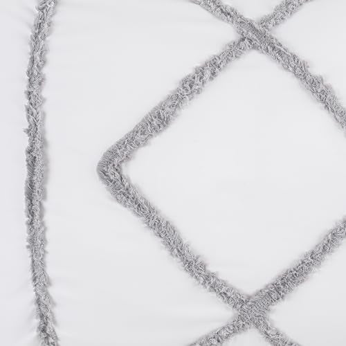 Minimalist Macrame Boho Chic White and Grey Set of 2 Pillow Cases Standard Queen Pillowcase Sham Cover Set Bed Tufted Knotted Tassel Fringe Cotton Decorative Accent Home Room Decor - color: Gray, White