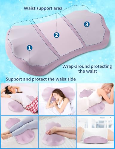 Fledano Lumbar Support Pillow for Bed – Floor Pillows & Cushions - Memory Foam Lower Back Pain Relief Pillow for Sleeping, Ergonomic Lumbar Pillow for Side & Back Sleepers, Sciatica & Hip Pain Relief - color: 02-purple (Upgraded Cool Cover)