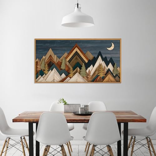 HPINUB Mountain Style Framed Canvas Wall Art Set,Vintage Pine Tree Wall Decor, Nature Country Wilderness Forest Artwork,Modern Navy Blue Art Prints for Living Room,Bedroom,Farmhouse- 20"x40" - color: Blue Style Mountain Wall Art, size: 40"L x 20"W
