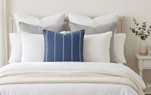 SanVia Cotton Throw Pillow Covers 20x20 – Handwoven Jacquard Texture, Fade-Resistant, No Pilling – Hidden Zipper, Decorative Cushion Cover for Sofa, Couch, Bed – Insert Not Included (Striped, Blue) - color: Navy Blue, size: 20" x 20"