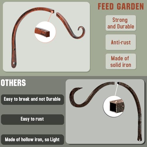 FEED GARDEN 2 Pack 8 Inch Hanging Plant Bracket Wall Hooks Decorative Plant Hangers for Outdoor Hanging Bird Feeders, Wind Chimes, Plant Baskets, Antique Bronze - color: Antique Bronze, size: 8 Inch