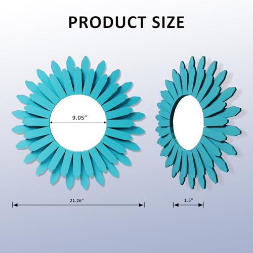 Honiway Beach Wall Decor Mirror 21 inch Wood Coastal Wall Decor Sunburst Boho Home Decor Room Decor for Bedroom Living Room Entryway Cyan - color: Cyan, size: 21 inch (1 pack)