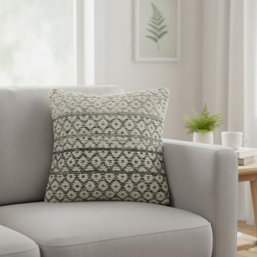 · REDEARTH · Tufted Throw Pillow Cushion Covers - Boho Textured Woven Decorative Cases Set for Couch - Sofa - Bed - Farmhouse - Chair - Covered Patio - car - 100% Cotton (18x18 ; Dark Gray) Pack of 2 - color: Gradient Diamonds Dark Gray, size: 18" x 18" (