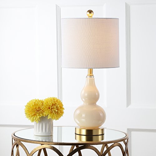 JONATHAN Y 20.5" Ivory Glass Table Lamp, Modern Gourd Bedside Nightstand Lamp for Bedroom, Living Room, White Linen Shade, LED Bulb Included (JYL1028B) - color: Ivory, size: Single