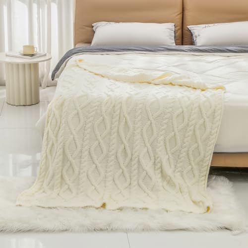 bearberry Plush Fleece Blanket Ultra Cozy & Warm Cable Knit - Machine Washable Throw for Living Room, Bedroom, Office | Lightweight Fuzzy Blanket for Adults, Kids, Pets (Cream, 50”x60”) - color: Cable Knit Cream, size: Throw(50″x60″)