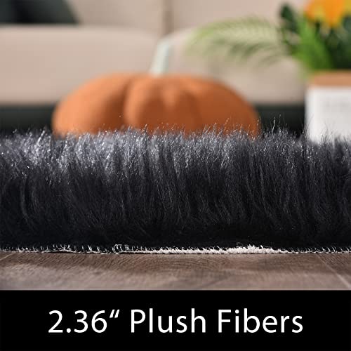 Latepis Black Fur Rug for Bedroom Throw Rugs 2x3 Faux Sheepskin Rug Washable Fluffy Shag Rugs Carpet for Cushion Pet Mat Room Décor Rectangle - color: Black, size: 2' x 3' (Rectangular)