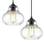 ELYONA 2 Pack Bubble Glass Pendant Light 8 inch Industrial Kitchen Hanging Pendant Light Fxitures Modern Hand Blown Seeded Glass for Farmhouse Dining Room Bar Bedroom Living Room Black - color: Black-2 Pack