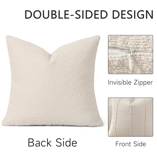 YCOLL Textured Boucle Throw Pillow Covers 26x26 Pack of 2 - Soft Neutral Striped Cushion Covers, Cozy Accent Decorative Pillow Covers for Couch, Sofa, Bed, Living Room (Beige) - color: Beige, size: 26" x 26" (Pack of 2)
