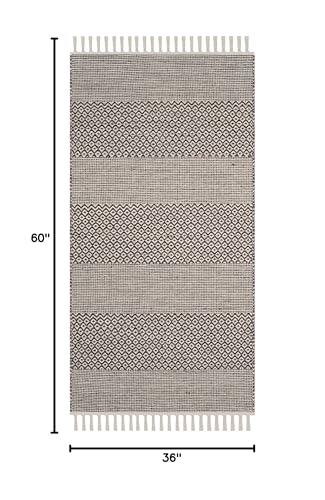 SAFAVIEH Montauk Collection Accent Rug - 3' x 5', Ivory & Anthracite, Handmade Flat Weave Boho Farmhouse Cotton Tassel Fringe, Ideal for High Traffic Areas in Entryway, Living Room, Bedroom (MTK330N) - color: Ivory/Anthracite, size: 3' x 5' (Rectangular)
