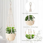 35 Inch Macrame Plant Hanger Indoor with Wood Beads and No Tassels,Strong Hanging Planter Flower Pot Holder for Indoor Outdoor Boho Home Decor,Set of 1,Ivory(Pots Not Included)