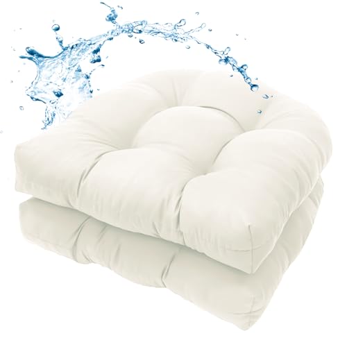 MTMR Water-Repellent Outdoor Chair Cushions Set of 2, 19”X19” Patio Chair Cushions with High Elasticity PP Cotton, Thick Tufted Outdoor Patio Furniture Cushions, Seat Cushions for Outdoor Furniture - color: Beige