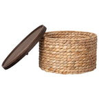 Water Hyacinth Storage Basket with Wooden Lid, 10.2" D x 5.1" H Handwoven Round Organizer for Shelf, Closet & Pantry (Medium) - size: Medium