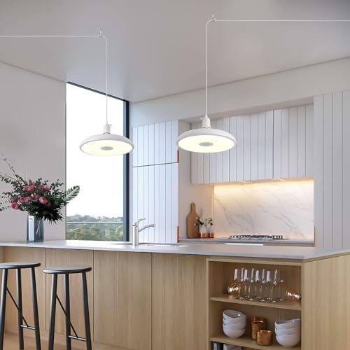 Plug-in Pendant Light with Remote Control, Bluetooth Speaker, and Color Changing LED 8.7" 18W Adjustable Farmhouse Hanging Fixture for Kitchen Island, Bar, Dining Room, Bedroom, Entryway - color: White-9inch