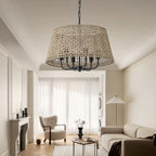 20"Rattan Large Boho Chandelier Ceiling Light Fixture, 6-Light Farmhouse Wicker Hand-Woven Chandelier Rattan Ceiling Pendant light Fixture for Dining Room Bedroom Hallway Kitchen Island(Black) - color: Black 6-Light 20" T-Shape
