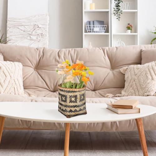 MAGICLULU Bamboo Weaving Basket 8.26X7.87X7.87In Woven Trash can Sundries Organizer Decorative Storage for Home Kitchen Office