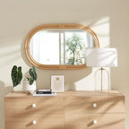 Modway Corsica Oval Rattan Wall Mirror in Natural with Natural Frame – Boho Coastal Hanging Accent Mirror for Bathroom, Bedroom, or Entryway