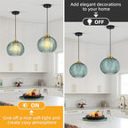 Mikeru 2-Pack Mint Glass Pendant Lights Kitchen Island Lighting Single Globe Pendant Light Fixtures Century Modern Kitchen Island Pendant Lighting for Bedroom Living Dining Room Light (Without Bulbs) - color: Mint-1 Light-2PC