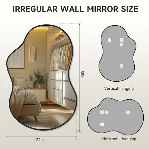 Hasipu Irregular Wall Mirror - 35"x24" Asymmetrical Mirror, Modern Decorative Mirrors for Living Room, Entryway, Hallway, Bathroom, Bedroom,Wall Mounted Home Decor (Black) - color: Black, size: 35"L x 24"W