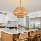 20" Boho Rattan Chandelier Light Fixture,5-Light Hand Woven Wicker Pendant Light Fixture Farmhouse Rustic Hanging Ceiling Light for Kitchen Island Bedroom, Dining Room, Living Room, Entryway - style: Boho-Round-20in
