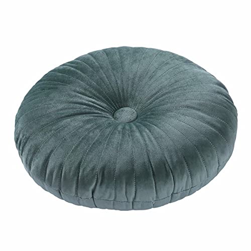HLOVME Round Pillow Cushion for Couch Velvet Decorative Small Throw Pillow Solid Color for Living Room Bed Floor 13.7”, Green - color: Green