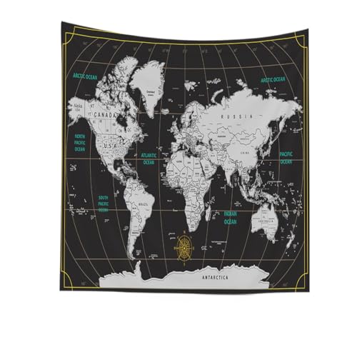CAPSCEOLL World Map Tapestry Wall Hanging Black White Home Decoration for Bedroom 50X60 Inches - color: Black White 2, size: 50"L x 60"W