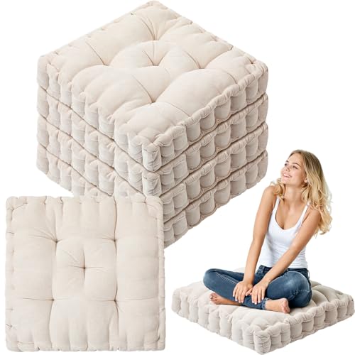 Jerify Floor Pillow Cushions Large Round Square Large Meditation Floor Pillow for Classroom Adult Meditation Picnic Party Seating Learning Daycare School(Square,Ivory White,4 Pcs) - color: Ivory White, size: Square 20 x 20