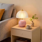 PARTPHONER Mushroom Table Lamp, Ceramic Bedside Lamp with Glass Shade, 3-Way Lighting (2700K-5000K) Rocker Switch, Small Nightstand Lamp for Bedroom, Living Room, Office, Pink - color: Pink