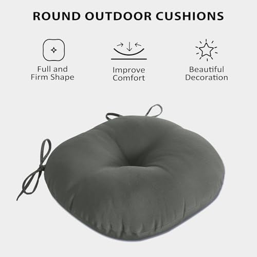 Round Outdoor Chair Cushions, Tufted Bistro Chair Cushions with Ties, Thickened Round Seat Cushion for Patio Furniture, 2 Pack, 15x15 Inch, Dark Grey - color: Dark Grey, size: 2 Count (Pack of 1)