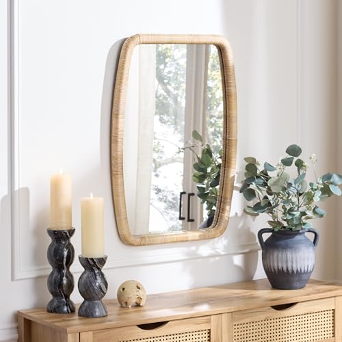 SAFAVIEH Home Collection – Lani Natural Rattan Wall Mirror, Rounded Rectangular Frame, Vertical or Horizontal Hanging Accent (MRR9032A)