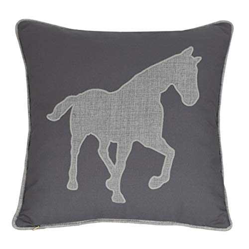 Horse Pillow Case Decorative Cotton Linen Embroidered Cushions Covers 18x18 Inches (Grey) … - color: Horse-grey