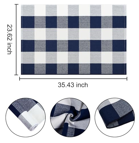 Front Door Mat Outdoor 24''x35''Blue and White 4th of July Door Mat Rug Washable Cotton Woven Layering Doomat for Hello/Welcome Mat Porch，Kitchen,Farmhouse,Entryway,Bedroom - color: Blue Buffalo, size: 24''x 35''