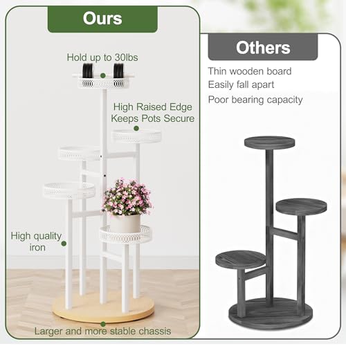 White Stand Plants, 5-Tier Metal Plant Stands for Outdoor Indoor Plants,Heavy Duty Flower Pot Stands for Multiple Plants,Decoration Display Racks for Patio Garden -WhiteFlower - color: WhiteFlower, size: 5-tiers