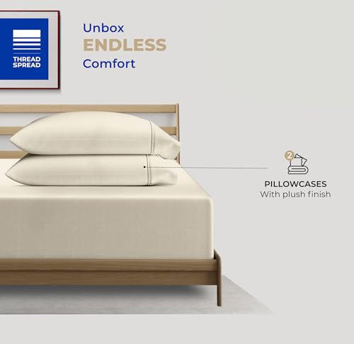 THREAD SPREAD 100% Cotton Pillow Cases Queen Size Set of 2 - Luxury 400 Thread Count Queen Pillow Cases (Ivory), Soft Cooling Breathable Hotel Cotton Pillowcases, Fits Standard Pillows - color: Ivory, size: Queen - Pack of 2