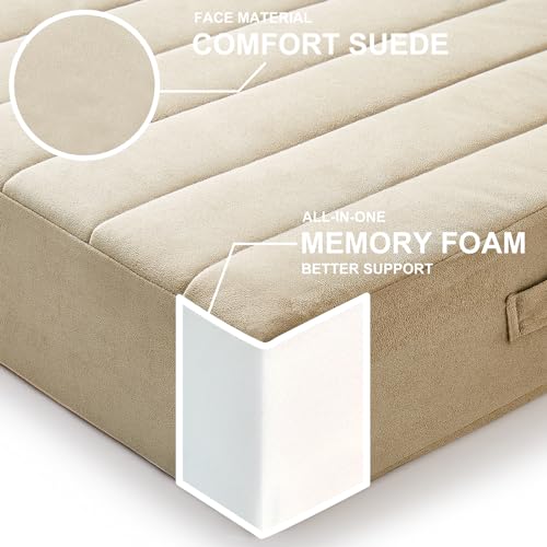 JKMAX 2 Pcs High Density Foam Floor Pillow - Upgraded Large Pillows Seating for Adults - Outdoor Floor Cushion with Soft Tufted Cover - Yoga Pillows for Sitting On Floor - 22 Inch Khaki - color: Khaki, size: 2 Counts