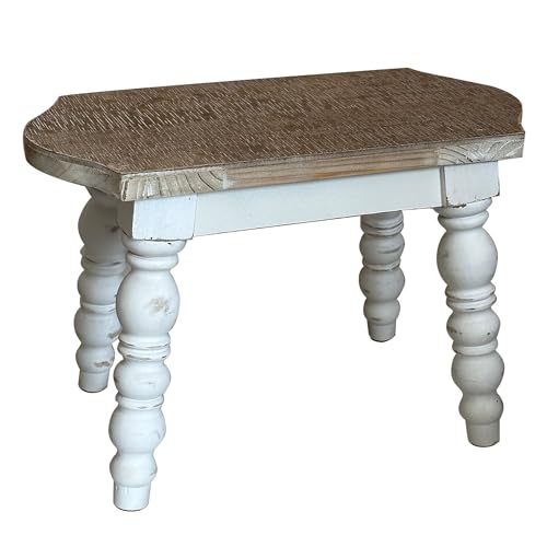 dwellington Wooden Bathroom Farmhouse Step Stool, Wood Foot Stool for Adults Kids, Bedside Step Plant Stand for Kitchen - color: White Wash