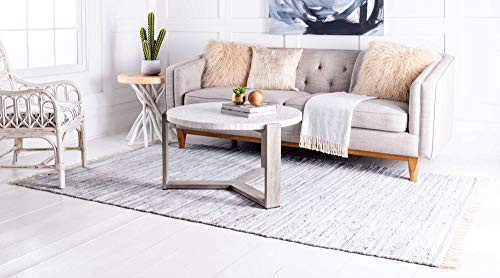 Unique Loom Chindi Cotton Collection Soft Hand Woven Natural Fiber Striped Area Rug, 2 ft 2 in x 3 ft in, Gray/Ivory - color: Gray/Ivory, size: 2'2" x 3' (Rectangular)