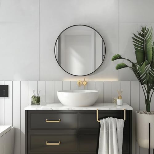 Sunniry Black Circle Mirror, Round Bathroom Mirror 20 inch, Round Wall Mirror Matte Metal Frame, Circle Mirrors for Bathroom, Vanity, Bedroom, Hallway. - color: Black, size: 20"L x 20"W
