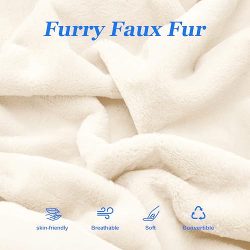 Hobestluk 3 in 1 Bean Bag Chair Giant Bean Bag Chairs for Adults with Plush Faux Fur Cover Convertible Bean Bag Floor Cushion with Machine Washable Cover for Living Room (Plush White) - color: Cream