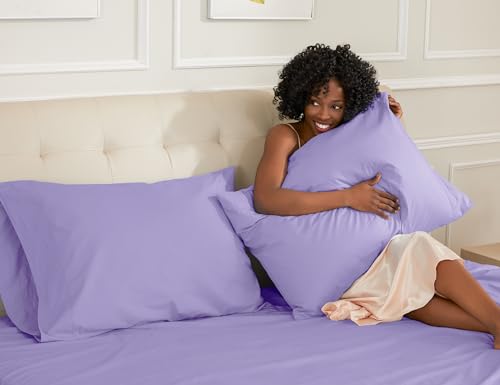 Sunflower Queen Pillowcases Set of 2, 100% Cotton Queen Pillow Cases 2, 20×30 inches Lavender, Soft and Breathable - color: Lavender, size: Queen (20"x30")