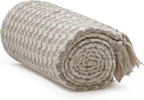 Americanflat 50x60 Throw Blanket - Soft and Breathable Cotton Throw Blanket for Couch, Bed, Chair - Decorative Blankets Perfect for Home, Office, or Outdoor Use - Cream and Beige Houndstooth Design - color: Cream Beige Houndstooth