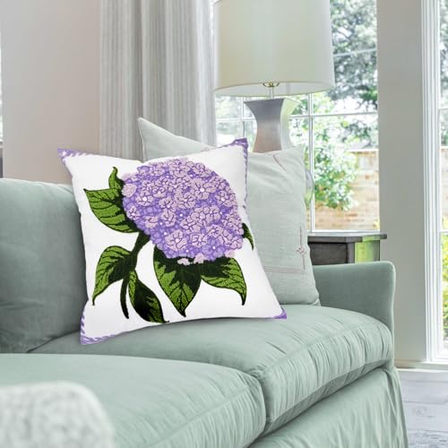 Alysheer Hydrangea Embroidered Decorative Throw Pillow Covers 18"x 18" Set of 2, Purple Lilac Floral Tufted Patterned Cotton Cushion Cases for Couch Bed Living Room Decor - color: Hydrangea Purple, size: 18" x 18" (Pack of 2)