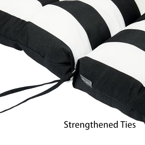 Magpie Fabrics Indoor Outdoor Tufted High Back Chair Cushion Set of 2, Waterproof All-Weather Deep Seating Rocking Chair Patio Chaise Lounge Sun Lounger Chair Cushions (Black White) - color: Black White