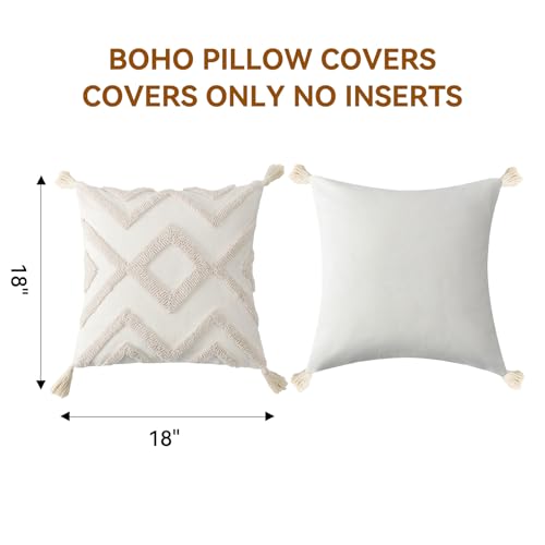 Boho Pillow Covers 18x18 Set of 2 Geometric & Striped Pillow Covers-Hand-Tufted Textured Pillowcases-Farmhouse Linen Decorative Throw Pillows for Sofa, Couch, Bed, Chair, Living Room, Lozenge - color: Square