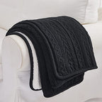 Longhui bedding Black Acrylic Cable Knit Sherpa Throw Blanket - Thick, Soft, Big, Cozy Knitted Fleece Blankets for Couch, Sofa, Bed - Large 60 x 80 Inches Coverlet All Season - color: Black, size: 60"x80", Oversize