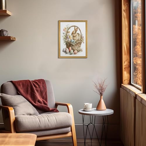 Easter Bunny Wall Art, Vintage Easter Bunny Eggs Poster Print Wall Decor, Holiday Home Canvas Decor Painting 12x16 Inch Wood Framed - color: Easter Bunny B, size: 16"L x 12"W