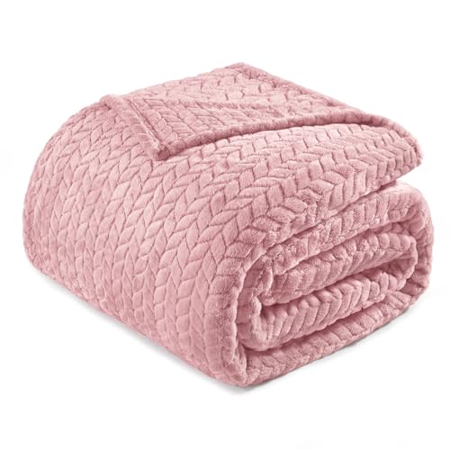 Exclusivo Mezcla Fleece Twin Size Blanket for Bed, 60x80 Inches Soft Cozy Jacquard Flannel Blankets, Lightweight Fuzzy Plush for Women, Pink - color: Dusty Pink, size: Twin ( 60x80 IN )