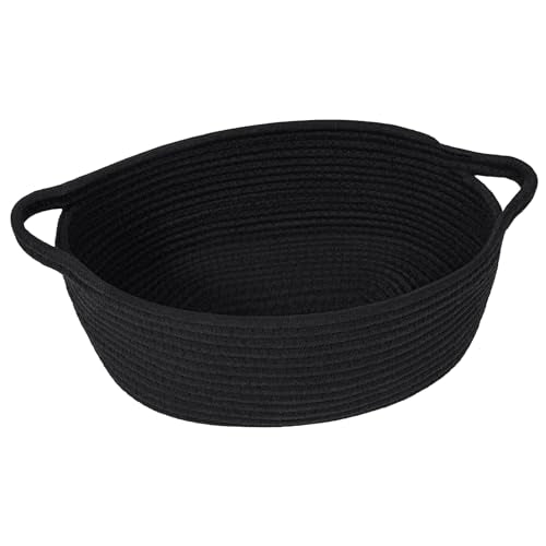 Goodpick Small Woven Basket, Baskets for Gifts Empty, Baby Basket with Handles, Black Baskets for Organizing, Dog Toy Basket, Rope Baskets for Storage, 12" x 8" x 5" - color: Pure Black, size: 12x8x5 Inch (Pack of 1)