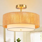 SineRise 16'' Rattan Flush Mount Ceiling Light Fixture,2-Tier Drum Hand-Woven Boho Flush Mount Ceiling Light,Farmhouse Light Fixture for Living Room,Kitchen,Bedroom Foyer Entryway ect. - color: Gold, size: Large Ceiling