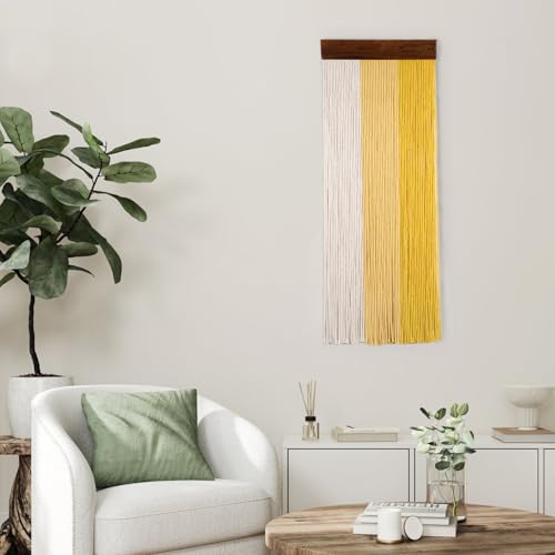 SCECALA Yellow Small Macrame Wall Hanging Tapestry, Boho Hanging Macrame Yellow Wall Art Boho Yarn Handmade Long Tapestry for Living Room Bedroom Modern Home Decor, 30.7x11.8 inch - color: Light Yellow